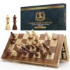 Vahome Magnetic Chess Set for Adults & Kids, 15" Wooden Folding Chess Boards, Handcrafted Portable Travel Chess Game with Pieces Storage Slots, 2 Extra Queens