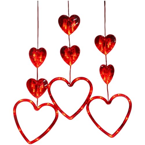 Valentines Day Window Lights, Battery Powered Heart Shaped Silhouette Lights, Suction Cup LED Decorations for Wedding, Engagement and Anniversary, Red Window Decor for Indoor Use