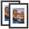 VCK 12x16 Picture Frame 3-Pack - Black Wood Frames with Tempered Glass, Fits 8.5x11 with Mat or 12 x 16 Without Mat, Wall Mount for Living Room Hallway Office