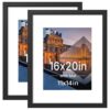 VCK 16x20 Picture Frame 2-Pack - Black Wood Frames with Tempered Glass, Fits 11x14 with Mat or 16 x 20 Without Mat, Wall Mount for Living Room Hallway Office