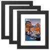 VCK 8x10 Picture Frame 3-Pack - Black Wood Frames with Tempered Glass, Fits 5x7 with Mat or 8 x 10 Without Mat, Tabletop or Wall Mount for Living Room Bedroom Office