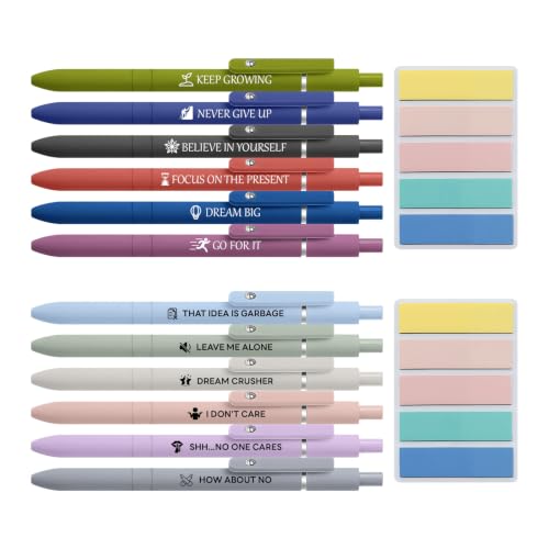 Vebermo 14Pcs Gel Pens with Index Taxs, Funny Pens with Sarcastic & Motivational Quotes, 0.5mm CS Fine Pen Nip, Liquid Black Ink Smooth Writing Pens with Fidget for Office & School(Mix)