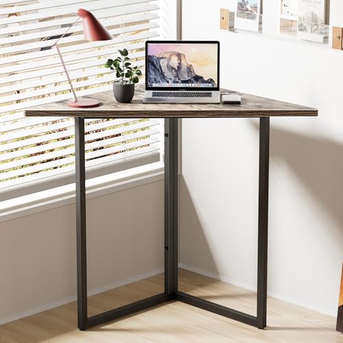 VECELO Corner Desk,Office Tables for Living Room for Small Space Triangle Computer Desk with Steel Frame Corner Shelves with Metal Frame Writing Desk for Workstation Classic Grey 31.1"