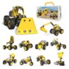 Veecafiodi 10 in 1 STEM Building Toys for Kids Ages 4-8, Educational Construction Engineering Building Kit for Boys Girls, Motorized Bulldozer Excavator Toy Set