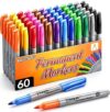 VEESA Permanent Markers Set of 60 Pack, 12 Assorted Colors, Fine Point
