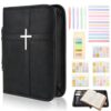 Vegan Leather Bible Cover Case with Phone Pocket (10.5x8 in)(Black)