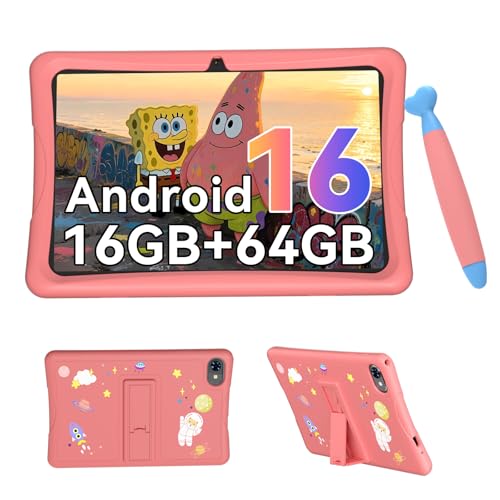 VekfulPC Kids Tablet 10 inch, Android 16 Tablet for Kids Space, Parental Control, 16GB RAM 64GB ROM, 2TB Expand, Includes Case & Stylus Pen, Pre-Installed Educational Apps, Eye Protection, Pink