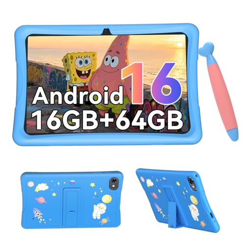 VekfulPC Kids Tablet 10 inch, Android 16 Tablet for Kids Space, Parental Control, 16GB RAM 64GB ROM, 2TB Expand, Includes Case & Stylus Pen, Pre-Installed Educational Apps, Eye Protection, Blue