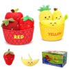 Velenyth Montessori Baby Sensory Toys 6-12 Months - 8PCS Soft Plush Fruits & Vegetables with Storage Basket, CPC Certified Learning Toy, Fine Motor Skills Gift for 1 Year Old Toddlers Boys Girls