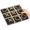 VercanMonth 13.3 x 13.3 Inch Wood Tic Tac Toe Game Board Coffee Table Decor with Gold Color Stainless Steel X/O Black Gold Decorative Tic Tac Toe Games Set Table Top Decor Game Night Adults Travel