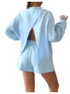Verdusa Women's 2pc Oversized Mock Neck Lightweight Sweatshirts Short Sets