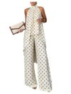 Verdusa Women's 2 Piece Polka Dots Set High Low Halter Top with Baggy Pants Apricot X-Large