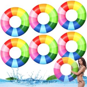 Vertintong 6 Pcs Inflatable Pool Float Bulk Swim Tube for Adult Swimming Ring Pool Floaties for Beach Summer Lake Beach Hawaiian Vacation Party Decoration (28 Inches,Mix Color)