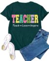 VERYNEAT Teacher Shirt for Women Teach Teaching T-Shirts Casual Teacher Life Short Sleeve Tops Green