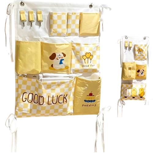 Vestamore 2 Pcs Over Door Organizer, Hanging Wall Organizers with Tissue Pocket, Cartoon Pattern Checkered Closet Storage Organizers, for Dorm Bunk Bed Bedroom Essentials Storage Organizer