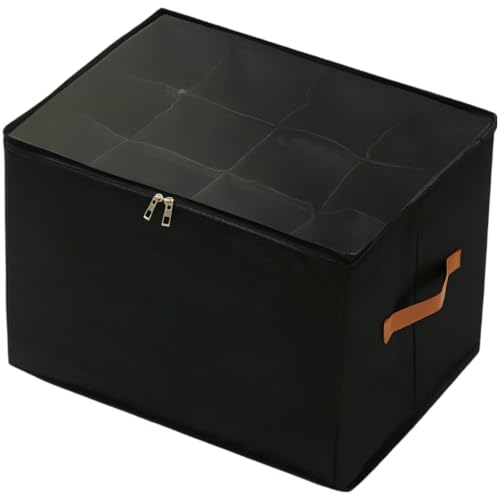 Vestamore Foldable Shoe Storage Organizer Box, Space Saving Collapsible Shoe Storage, Clear Cover Shoes Box with Dividers, 16.9 x 12.6 x 11.8 in, for 12 Pairs, Under Bed Bin for Closet Bedroom, Black