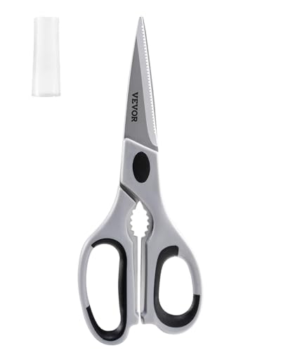VEVOR Kitchen Scissors, Durable Stainless Steel Kitchen Shears with Protective Sheath, Heavy Duty Cooking Shears Soft Grip Comfort Handle, Kitchen Utensil for Cutting Meat, Food, Fish, Poultry, Grey