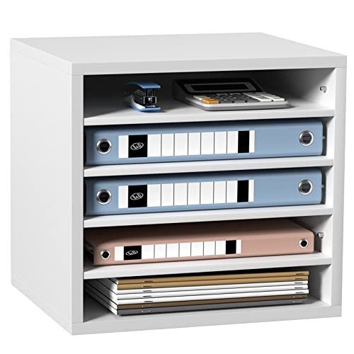 VEVOR Literature Organizers, 5 Compartments Office Mailbox with Adjustable Shelves, Wood Literature Sorter 13.9x12x13 inches for Office, Home, Classroom, Mailrooms Organization, EPA Certified, White