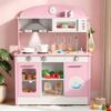 VEVOR Play Kitchen for Kids, Wooden, Kids Kitchen Playset with Real Lights & Sounds, Food & Cookware Accessories, Pretend Play Toy Set, Range Hood, Microwave, for Toddlers, Girls & Boys Ages 3-8, Pink