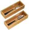 VeyFey Silverware Tray for Drawer, Stackable Kitchen Bamboo Drawer Organizer 9" x 3" x 2" Set of 2