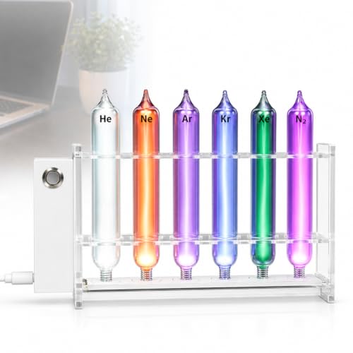 Vhewq Noble Gas Glow Tubes Set, Sealed Gas Discharge Tube Set with Excitation Base, Sealed He, Ne, Ar, Kr, Xe and N₂ Glow Tubes for Physics Demonstrations, Stem Display and Collection