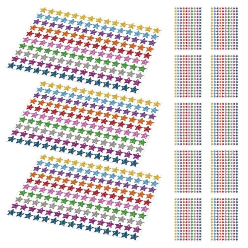 VICASKY 20pcs Glitter Star Stickers for Self-Adhesive Removable Paper Five-Pointed Stars with Glossy Finish for Reward Charts and Scrapbook Decorations, Bright and Colorful Variety