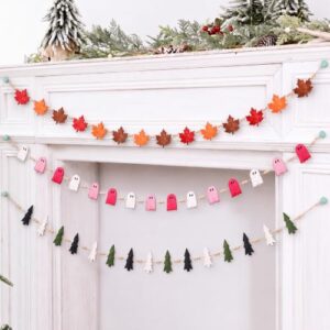 Vicenpal 3 Sets Thanksgiving Halloween Christmas Wooden Garland Set Engineered Wood Farmhouse Holiday Festive Hanging Decor for Christmas Mantel Fireplace Window Porch Party Office Classroom Indoor