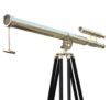 Vintage-Style Brass Double-Barrel Nautical Telescope with Wooden Tripod Maritime Brass Antique Double Barrel Designer Telescope Wooden Floor Standing Tripod Gift Nautical Decor Sailor-Gift