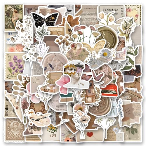 Vintage Aesthetic Stickers, 120Pcs Cute Retro Journaling Scrapbooking Stickers Pack for Adult Women Teen Grils, Waterproof Vinyl Decals for Water Bottle Laptop Computer Phone Case