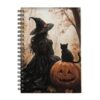 Vintage Black Cat and Pumpkin Spiral Halloween Notebook and Journal