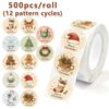 Vintage Christmas Stickers Roll 500PCS, Rustic Holiday Labels