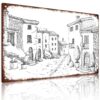 Vintage European Town Street Sketch Aluminum Metal Sign, 8X12 Inch, Wall Decor for Home Garage Cafe Bar Pub