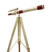 Vintage Maritime Leather Telescope with Wooden Tripod Maritime Brass Antique Double Barrel Designer Telescope Wooden Floor Standing Tripod Gift Nautical Decor Sailor-Gift