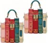 Vintage Stacked Book Novelty Handbag, Leatherette Book Shaped Crossbody Bag, With Wrist Strap and Adjustable Strap. (2PCS)