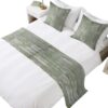 Vintage Wood Grain Beds Runner and 2 Matching Pillow Covers Green and Gray Distressed Board Texture Bed Runner Set, Throw Cushion Cover Bedding Scarves for Guesthouse, Hotel, Home Decor 102 x 20 inch