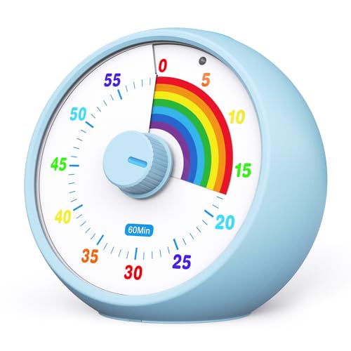 Visual Timer for Kids, 60-Minute Countdown for Classroom Office Kitchen, Desk Timer Kids Time Management Tools with Silent Operation, Pomodoro Timer Rainbow Pattern(Blue)