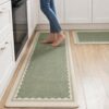 VivaNest Scalloped Edge Kitchen Rug Sets [2 PCs], Sage Green Faux Linen Textured Anti-Fatigue Waterproof Non-Slip Kitchen Mats, Heavy Duty Comfort Foam Rug for Floor, Laundry,17"x29"+17"x47"