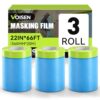 VOISEN 3 Roll Pre-Taped Masking Film for Painting (22" x 66' Painters Plastic Sheeting with Widened Automotive Masking Tape, Plastic Tarp for Painting, Film for Car, Wall Protection.