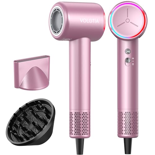 VOLGTIA High-Speed Hair Dryer with Diffuser and Concentrator, 110,000 RPM Brushless Blow Dryer, 200M Negative Ions, 23m/s Airflow, Smart Heat Control, Low Noise Lightweight Hairdryer