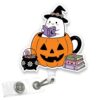 VOTANTA - Cute Ghost Reading Badge Reel, Halloween Pumpkin Ghost Book Lover Bookish Acrylic Retractable Badge Holder with Clip, Spooky Librarian Reader ID Holder Gifts for Nurse Doctor Student Teacher