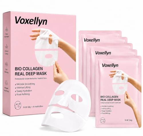Voxellyn Bio-Collagen Real Deep Mask, Hydrating Overnight Hydrogel Face Mask, Pore Minimizing, Elasticity, Plumping, Travel Essentials & Self Care Gifts for Women, Korean Skin Care | 1.19oz(34g) x 4ea