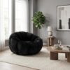 VUSVAB 45" Plush Faux Fur Reading Chair, Bean Bag Couch with Petal Contour, Floor Chair with Elastic Foam Filling for Gaming and Reading Relaxation, Black