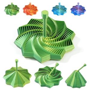 VUTGE 3D Printed Sensory Fidget Star,Dual Motion Fidget Toy with Reinforced Handle Color-Changing Spiral Finger Toy with Auditory Feedback, ADHD Anxiety Relief Desk Toy for Office Gifts(Green-Yellow)