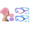 Vvinca Kids Goggles with Earplugs& Nose Clip Bundle with Kids Swim Cap 2 Pack
