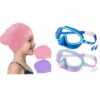 Vvinca Kids Goggles with Nose Cover Bundle with Kids Swim Cap 2 Pack