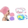Vvinca Kids Goggles with Nose Cover Bundle with Kids Swim Cap 2 Pack