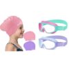 Vvinca Kids Swim Goggles with Fabric Strap Bundle with Kids Swim Cap 2 Pack