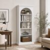Vyre 71" Modern Luxury Arched Bookcase, White Tall Freestanding Open Bookshelf, Modular High-Density Engineered Wood Display Cabinet for Living Room and Home Office