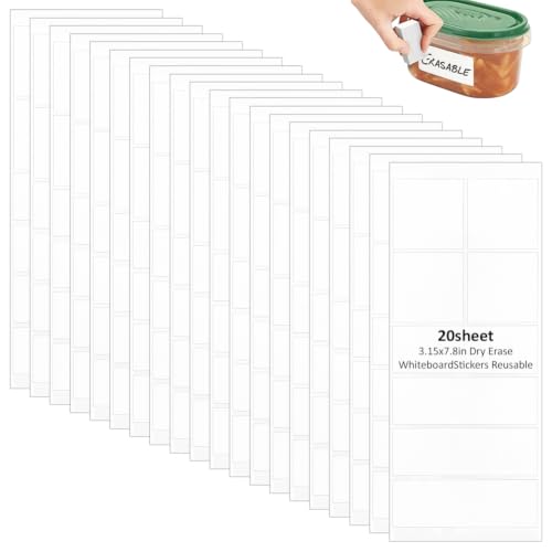 WADORN 160 Pcs Blank Dry Erase Labels 20 Sheets White Small Sticky Notes Reusable Waterproof Removable Label Stickers for Containers Kitchen Pantry Office School Classroom Home Organizing