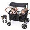 Wagon Stroller for 4 Kids, Adjustable Leather Handles
